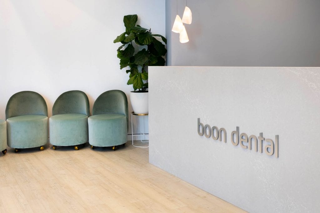 minimalist reception area of Boon Dental